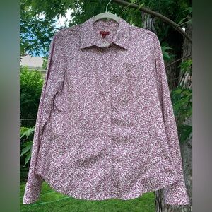 Talbot’s blouse in dark red and cream